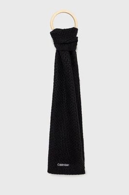 Zdjęcie produktu Calvin Klein szalik z domieszką wełny kolor czarny gładki