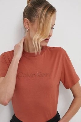 Zdjęcie produktu Calvin Klein t-shirt bawełniany damski kolor brązowy