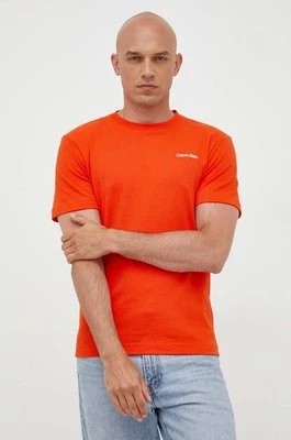 Zdjęcie produktu Calvin Klein t-shirt bawełniany kolor pomarańczowy gładki
