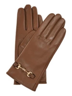 Zdjęcie produktu Camelowe skórzane rękawiczki damskie z klamrą OCHNIK
