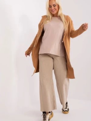 Zdjęcie produktu Camelowy długi sweter damski plus size z suwakiem