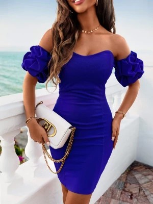 Zdjęcie produktu Chabrowa sukienka hiszpanka z bufiastymi rękawami Solli - chabrowy Pakuten