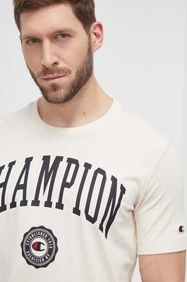 Zdjęcie produktu Champion t-shirt bawełniany męski kolor beżowy z nadrukiem 219852