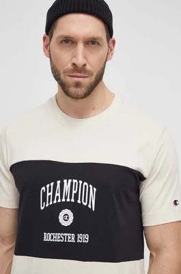 Zdjęcie produktu Champion t-shirt bawełniany męski kolor beżowy z nadrukiem 219853