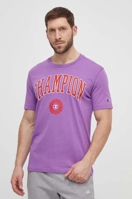 Zdjęcie produktu Champion t-shirt bawełniany męski kolor fioletowy z nadrukiem 219852