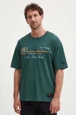 Zdjęcie produktu Champion t-shirt bawełniany męski kolor zielony z aplikacją 219998