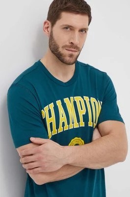 Zdjęcie produktu Champion t-shirt bawełniany męski kolor zielony z nadrukiem 219852