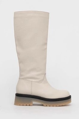 Zdjęcie produktu Charles Footwear kozaki skórzane Dora damskie kolor beżowy na płaskim obcasie Dora.Knee.High.B.L.B