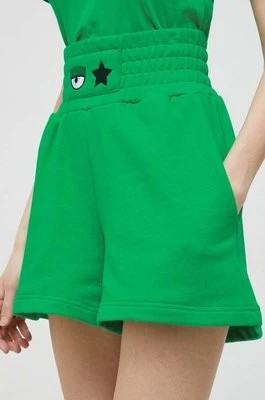 Zdjęcie produktu Chiara Ferragni szorty bawełniane kolor zielony gładkie high waist