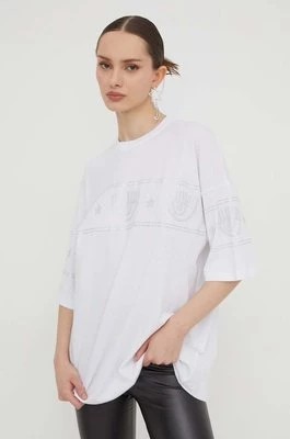 Zdjęcie produktu Chiara Ferragni t-shirt bawełniany LOGOMANIA damski kolor biały 76CBHG03