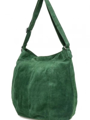 Zdjęcie produktu Ciemno- zielona zamszowa torebka damska A4 skórzana worek zielony Merg