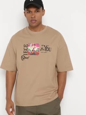 Zdjęcie produktu Ciemnobeżowa Koszulka z Bawełny Ozdobiona Naszywkami Ranessa