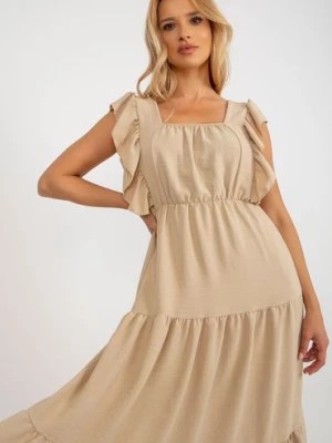Zdjęcie produktu Ciemnobeżowa midi sukienka z falbaną Italy Moda