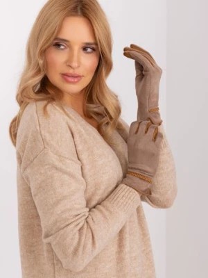 Zdjęcie produktu Ciemnobeżowe dotykowe rękawiczki damskie Wool Fashion Italia