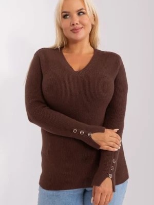 Zdjęcie produktu Ciemnobrązowy sweter plus size z dekoltem V