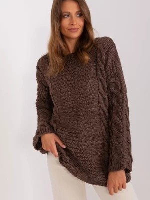 Zdjęcie produktu Ciemnobrązowy sweter z warkoczami z wełną BADU