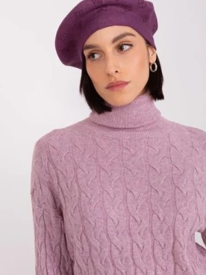 Zdjęcie produktu Ciemnofioletowy damski beret z dżetami Wool Fashion Italia