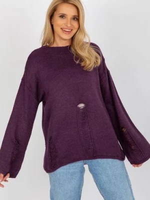 Zdjęcie produktu Ciemnofioletowy damski sweter
oversize z dziurami BADU