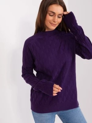 Zdjęcie produktu Ciemnofioletowy sweter damski klasyczny z okrągłym dekoltem