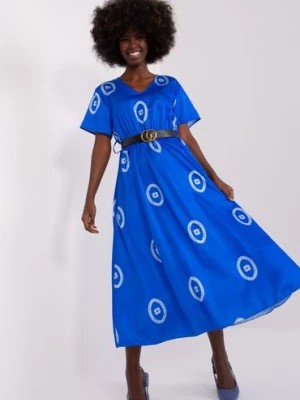 Zdjęcie produktu Ciemnoniebieska midi sukienka damska koktajlowa z paskiem Italy Moda