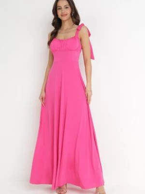 Zdjęcie produktu Ciemnoróżowa Rozkloszowana Sukienka Maxi z Wiązanymi Ramiączkami Lisija