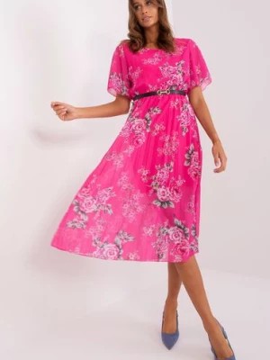 Zdjęcie produktu Ciemnoróżowa sukienka w kwiaty w romantycznym stylu Italy Moda