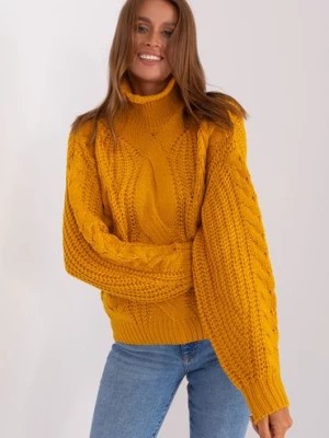 Zdjęcie produktu Ciemnożółty damski sweter oversize z golfem