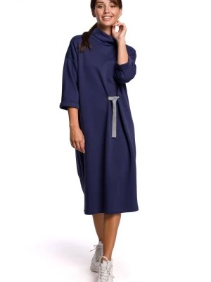 Zdjęcie produktu Ciepła sukienka oversize z golfem niebieska bawełniana dzianina Be Active
