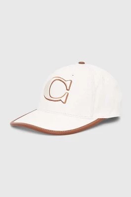 Zdjęcie produktu Coach czapka z daszkiem bawełniana kolor biały z aplikacją
