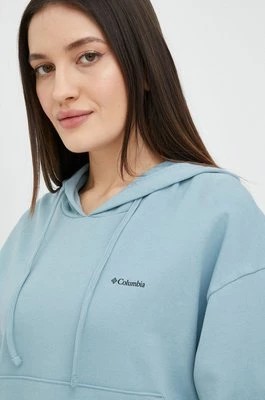 Zdjęcie produktu Columbia bluza bawełniana damska kolor niebieski z kapturem gładka