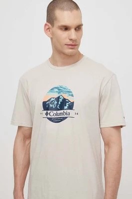 Zdjęcie produktu Columbia t-shirt bawełniany Path Lake męski kolor beżowy z nadrukiem 1934814