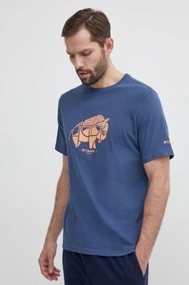 Zdjęcie produktu Columbia t-shirt bawełniany Rockaway River kolor niebieski z nadrukiem 2036401