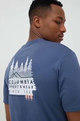 Zdjęcie produktu Columbia t-shirt sportowy Legend Trail Legend Trail kolor niebieski z nadrukiem 2036533
