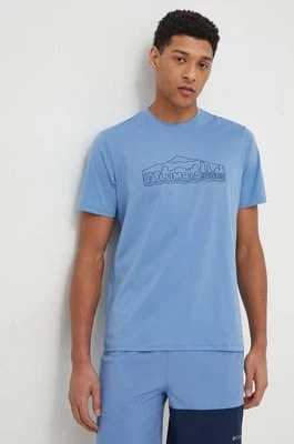 Zdjęcie produktu Columbia t-shirt sportowy Legend Trail Legend Trail kolor niebieski z nadrukiem 2036533