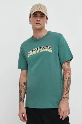 Zdjęcie produktu Converse t-shirt bawełniany męski kolor zielony z nadrukiem