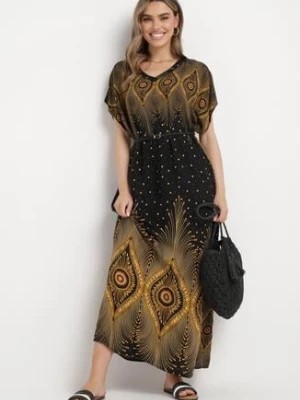 Zdjęcie produktu Czarna Bawełniana Sukienka Pudełkowa Długa w Abstrakcyjny Wzór Olatias