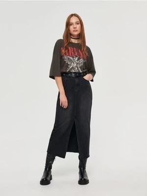 Zdjęcie produktu Czarna jeansowa spódnica midi z efektem sprania House