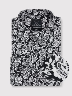 Zdjęcie produktu Czarna koszula w kwiatowy biały wzór Pako Lorente