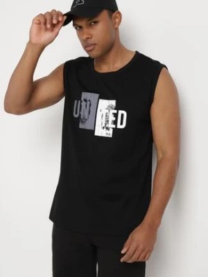 Zdjęcie produktu Czarna Koszulka bez Rękawów z Nadrukiem na Przodzie Yanesh