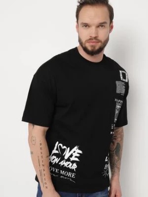 Zdjęcie produktu Czarna Koszulka z Bawełny z Krótkim Rękawem i Nadrukiem Heulwen