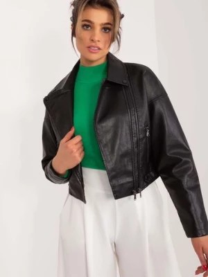 Zdjęcie produktu Czarna krótka kurtka ramoneska damska z zamkami