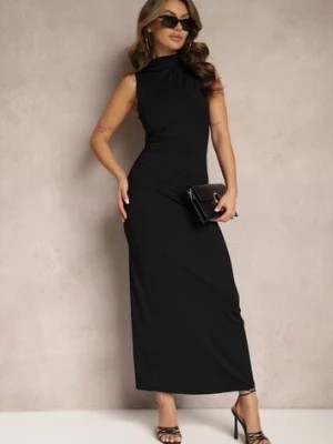Zdjęcie produktu Czarna Marszczona Sukienka Maxi o Dopasowanym Kroju Seriethil