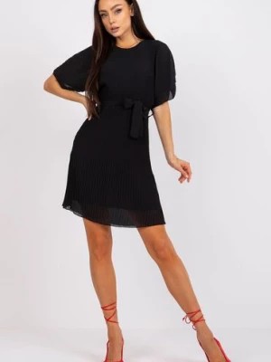 Zdjęcie produktu Czarna mini sukienka z wiązaniem w pasie Italy Moda