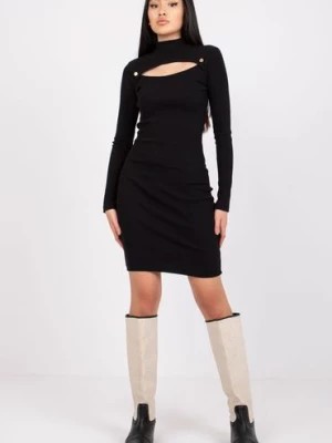 Zdjęcie produktu Czarna ołówkowa sukienka prążkowana z golfem Susan RUE PARIS