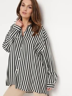 Zdjęcie produktu Czarno-Biała Oversizowa Koszula z Wiskozy w Paseczki Evitara