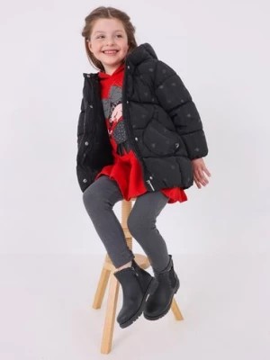 Zdjęcie produktu Czarna pikowana kurtka dziewczęca zimowa w serduszka Mayoral