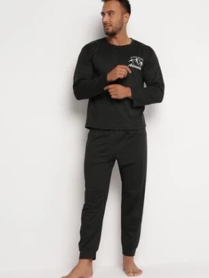 Zdjęcie produktu Czarna Piżama 2-Częściowy Komplet z Długim Rękawem i Nadrukiem oraz Spodniami z Gumką w Pasie Junco