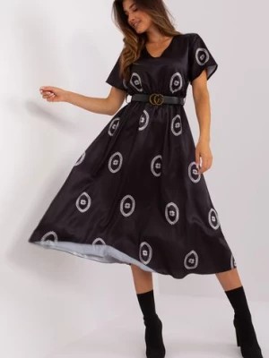 Zdjęcie produktu Czarna rozkloszowana sukienka damska koktajlowa Italy Moda