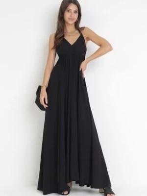 Zdjęcie produktu Czarna Rozkloszowana Sukienka Maxi z Wiązaniem na Szyi Cathenia