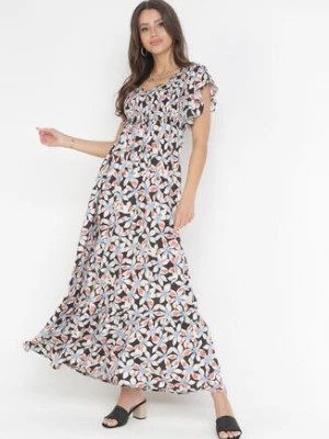 Zdjęcie produktu Czarna Rozkloszowana Sukienka Maxi z Wiskozy w Kwiaty Bathan